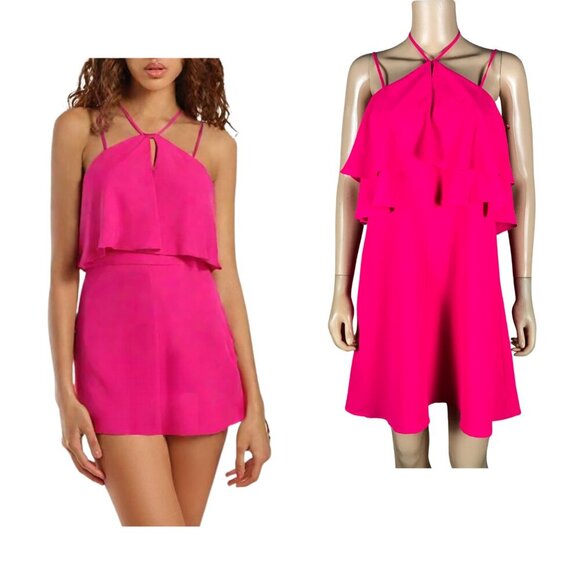 CECE Pink Halter Ruffled Mini Dress NWT 0 - Picture 1 of 7